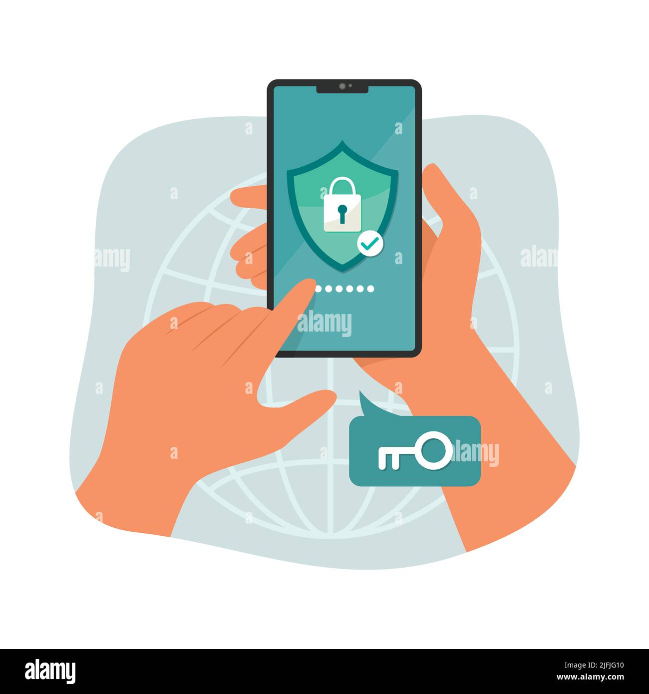Hand halten Smartphone mit Sicherheitszustand. Stock Vektor