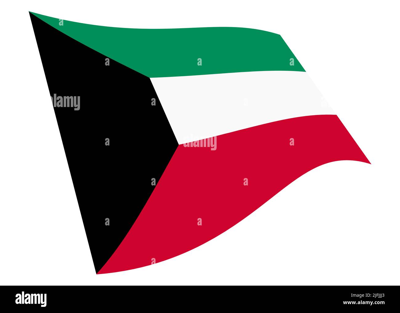 Kuwait winkende Flagge 3D Abbildung isoliert auf weiß mit Clipping-Pfad Stockfoto