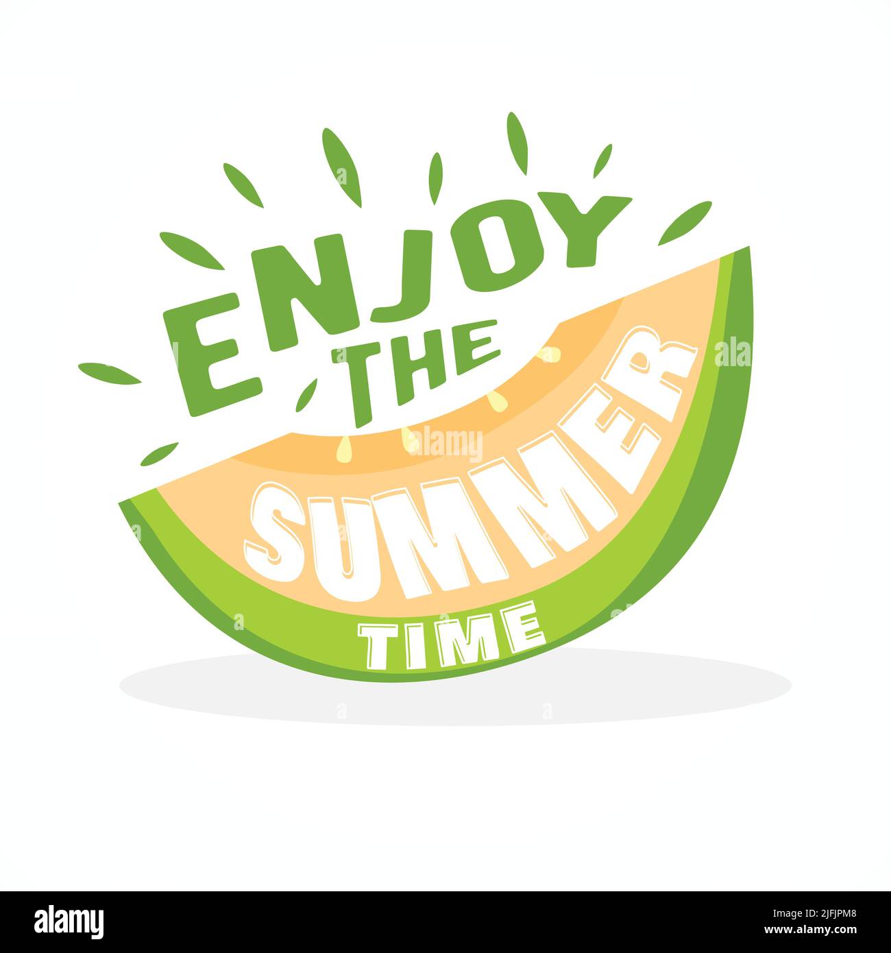 Sommer Vektor Vorlage Design. Genießen Sie den Sommertext im Melon-Vektorhintergrund für Grußbotschaften zu tropischen Feiertagen. Vektorgrafik EPS Stock Vektor