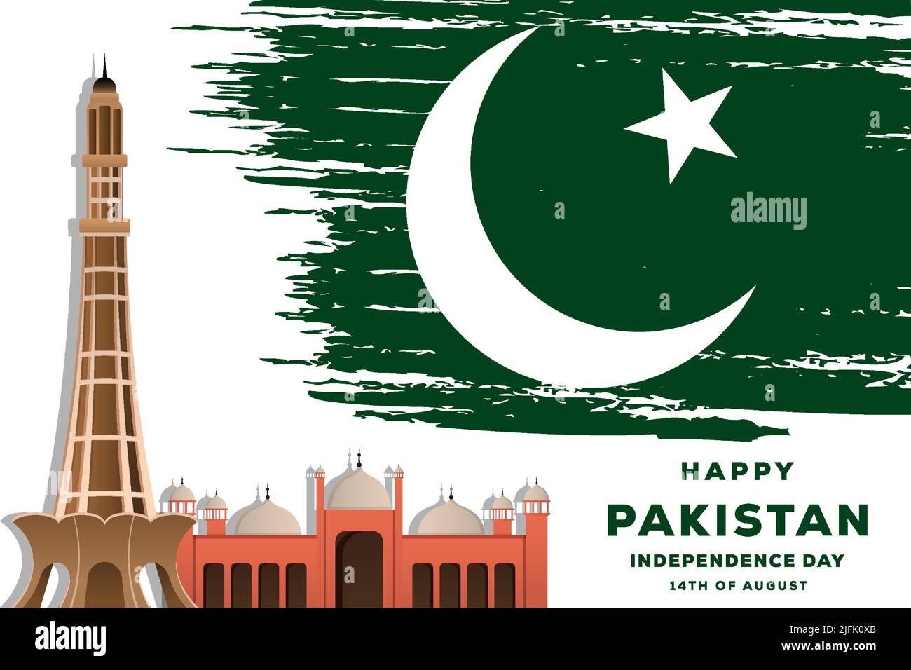 Pakistanischer Unabhängigkeitstag 14. august Hintergrunddarstellung mit pakistanischer Flagge rauer Textur Stock Vektor