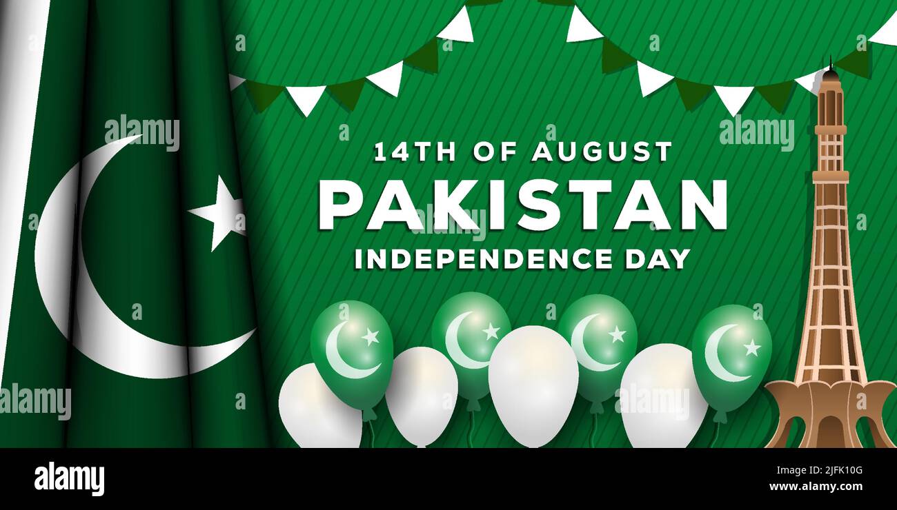 Realistische darstellung des tages der pakistanischen Unabhängigkeit mit realistischem Ballon und pakistanischer Flagge Stock Vektor