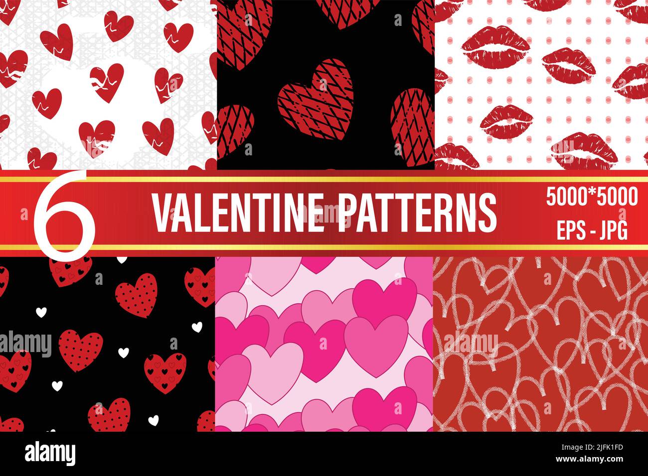 6 Digitale valentine Patterns Kollektion mit Stock Vektor