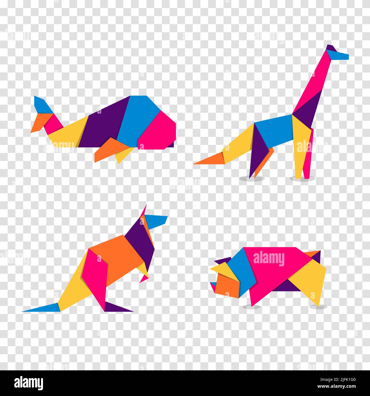 Set Tiere Origami. Abstraktes, farbenfrohes und lebendiges Tierlogo-Design. Tierisches Origami Stock Vektor