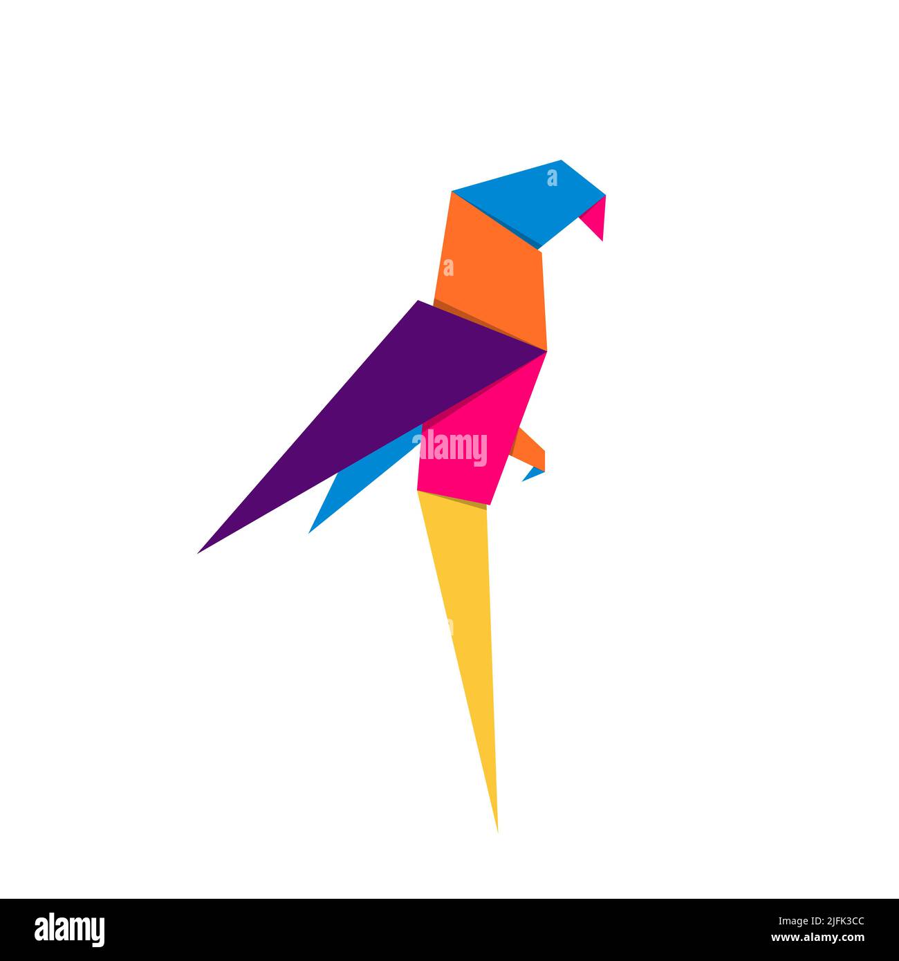 Papagei-Origami. Abstraktes, farbenfrohes und lebendiges Papageienlogo-Design. Tierisches Origami. Vektorgrafik Stock Vektor
