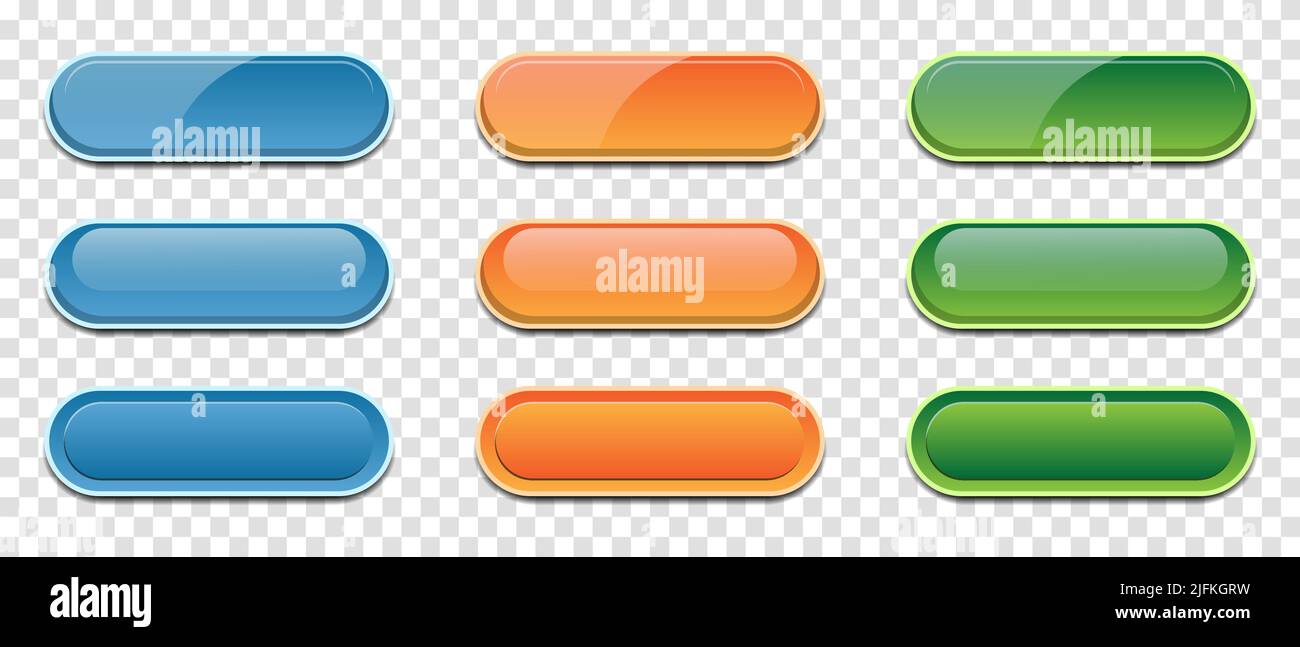 Benutzeroberfläche Farbig eingestellte Tasten. Farbenfrohe, glänzende Knöpfe. Vektorgrafik Stock Vektor