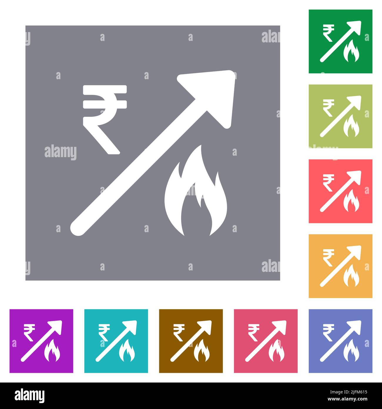 Steigende Gasenergie Indische Rupie Preise flache Symbole auf einfache Farbe Quadrat Hintergründe Stock Vektor