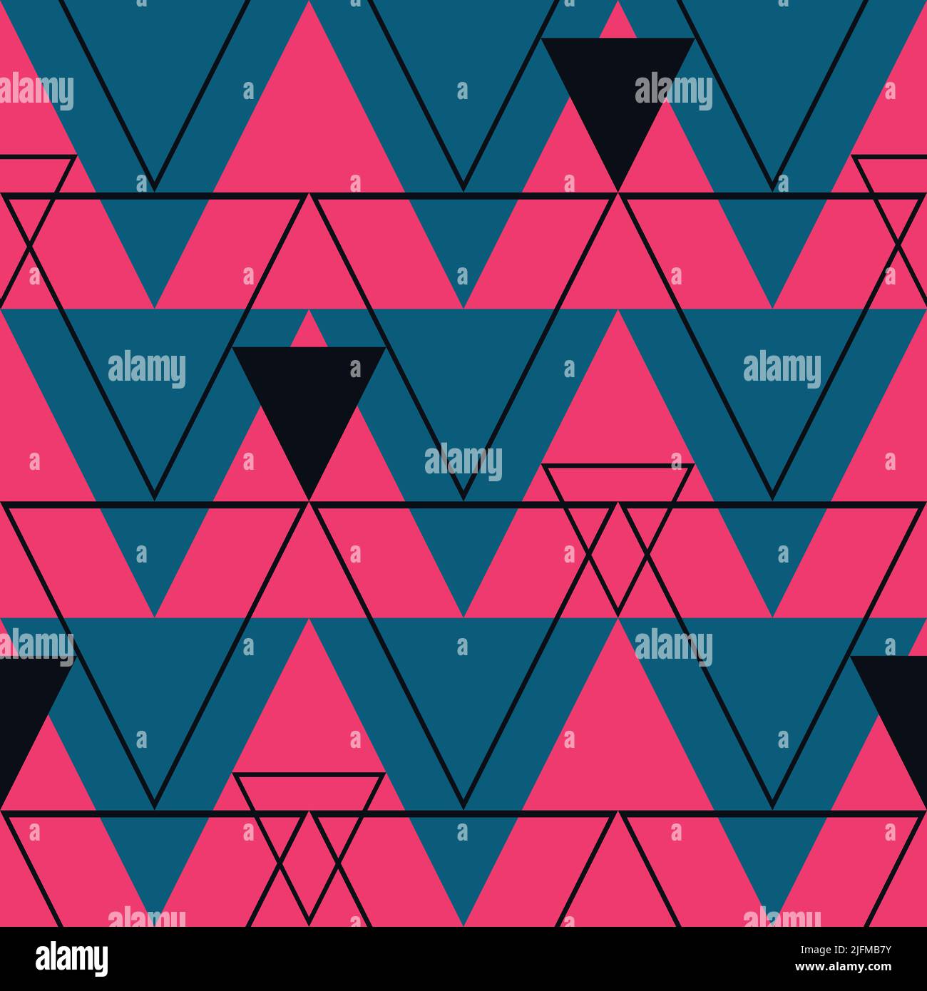 Nahtloses Vektormuster mit Dreiecken auf hellrosa Hintergrund. Geometrisch modernes Tapetendesign. Dekorative Kunst Mode Textil. Stock Vektor