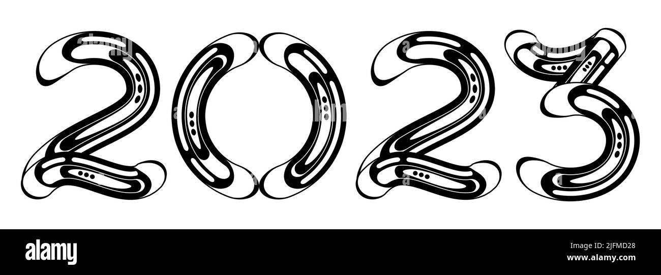 Sylized Metall Chrom Flüssigkeit Zahlen 2023. 2023 Frohes Neues Jahr Stock Vektor