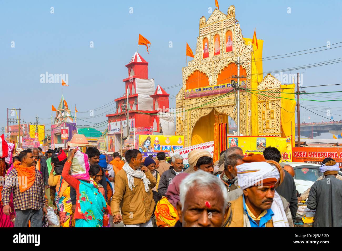 Pilger in Allahabad Kumbh Mela, der weltweit größte religiöse Versammlung, Uttar Pradesh, Indien Stockfoto