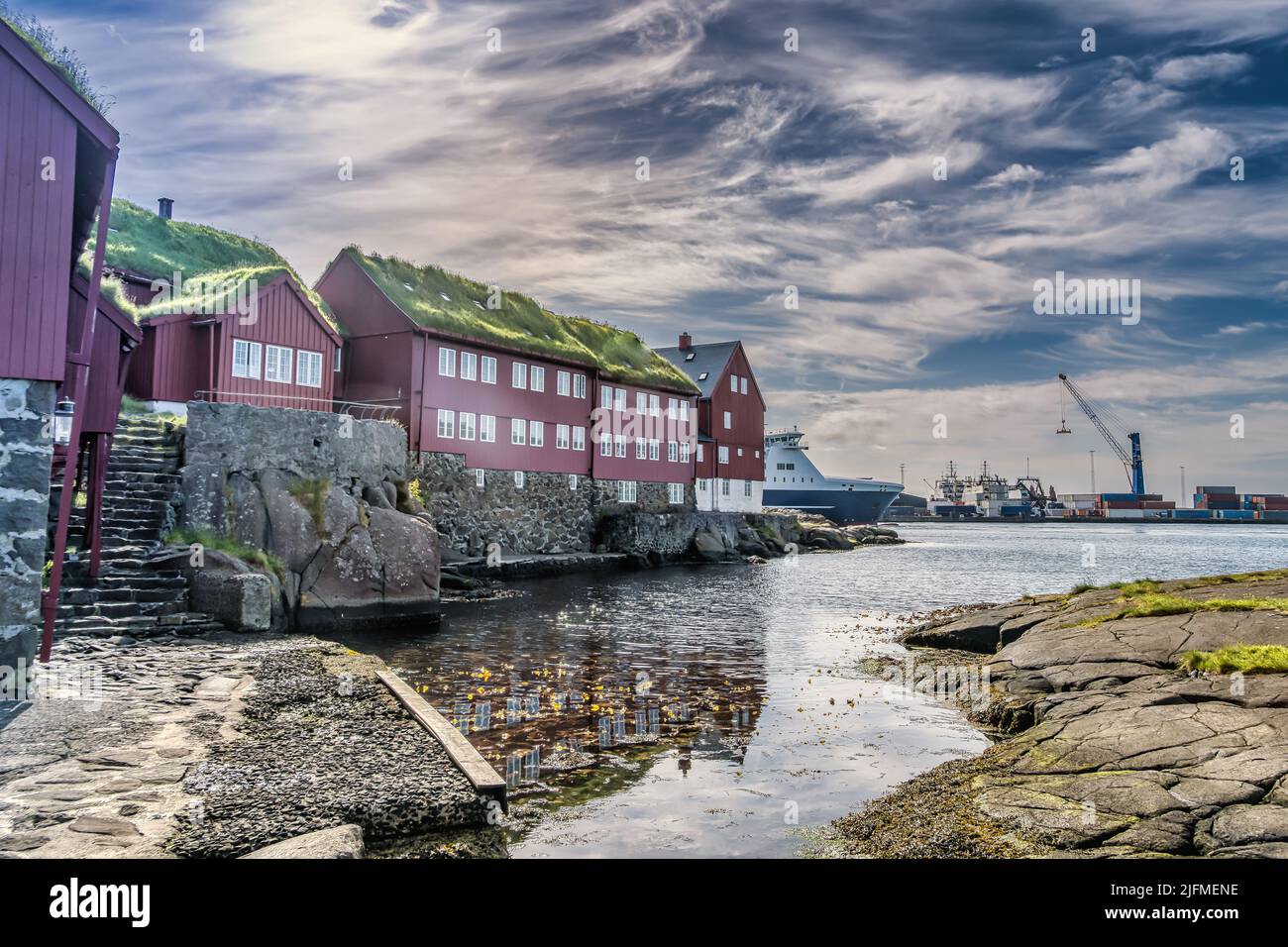 Tinganaes alter Teil von Torshavn auf den Färöern Stockfoto