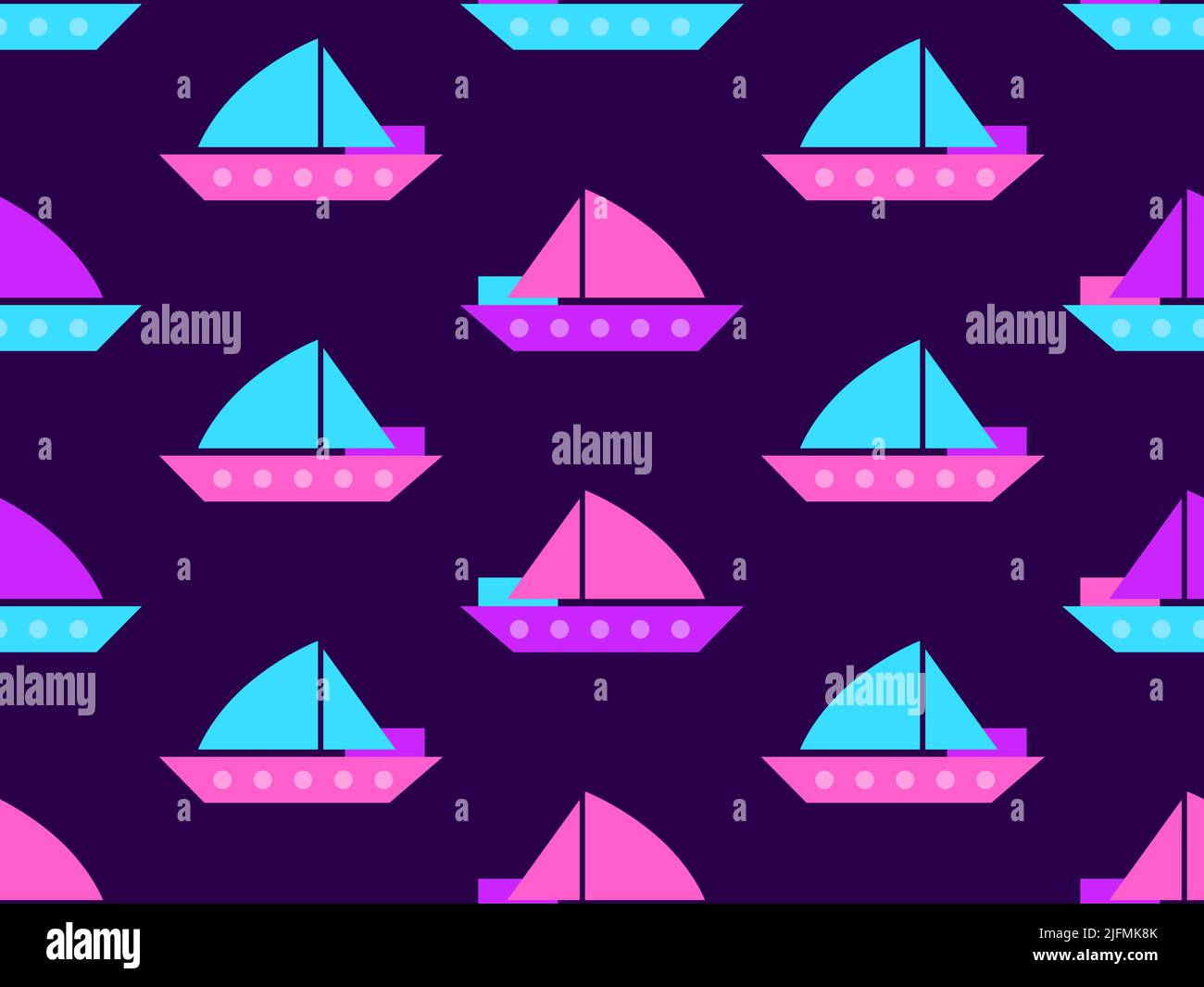 Segelyachten nahtloses Muster. Segelboote in der Farbpalette der 80s. Konturen von Segelyachten. Design für Print, Banner, Covers und Broschüren Stock Vektor