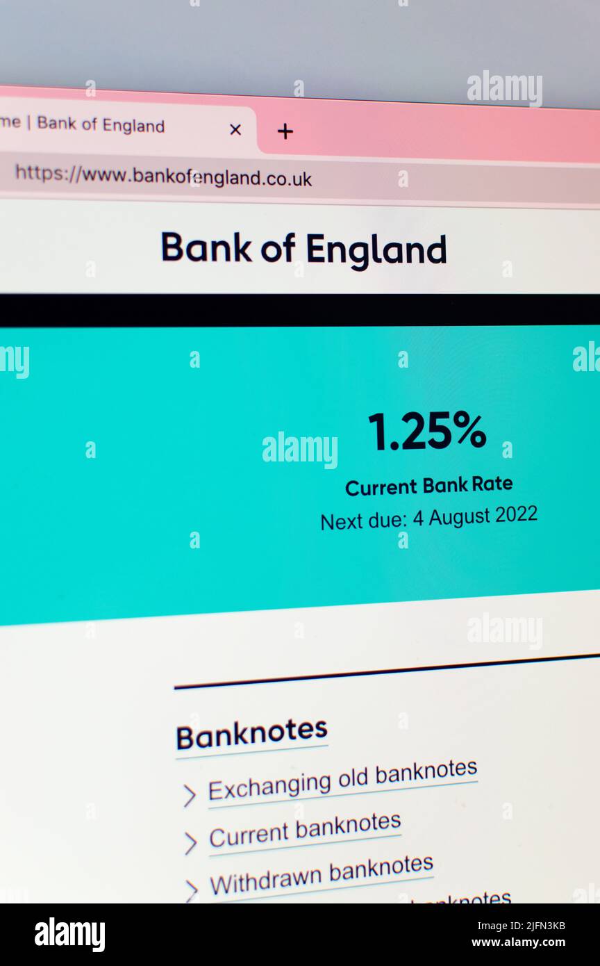 Zinssatz der Bank of England Stockfoto
