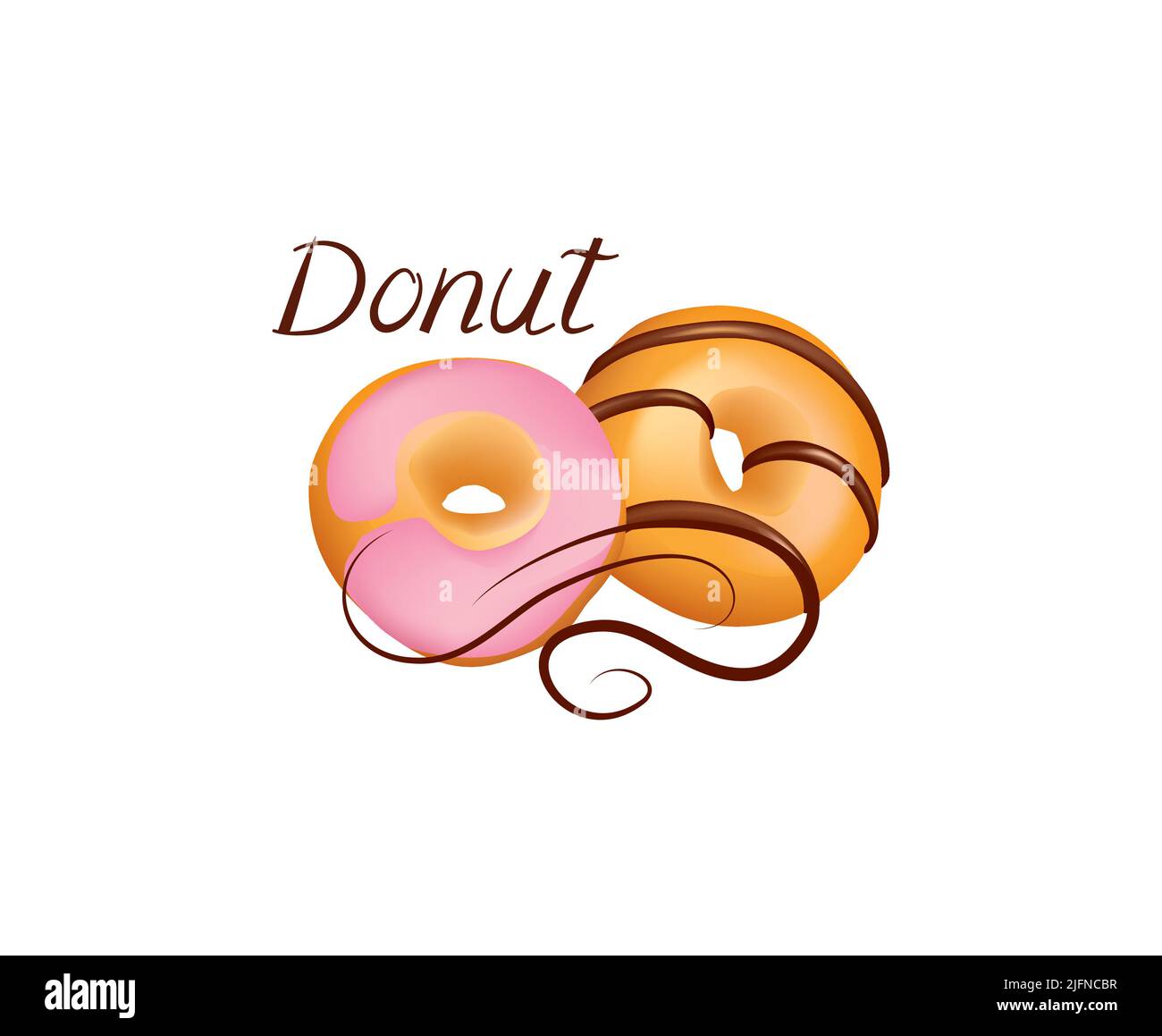 Symbol für Donut Food gesetzt. Bannerpapier für süße Gebäckstücke Donut mit weißer, rosa und Schokoladenglasur und Streuseln. Bäckerei für Party über wight Hintergrund. Stock Vektor