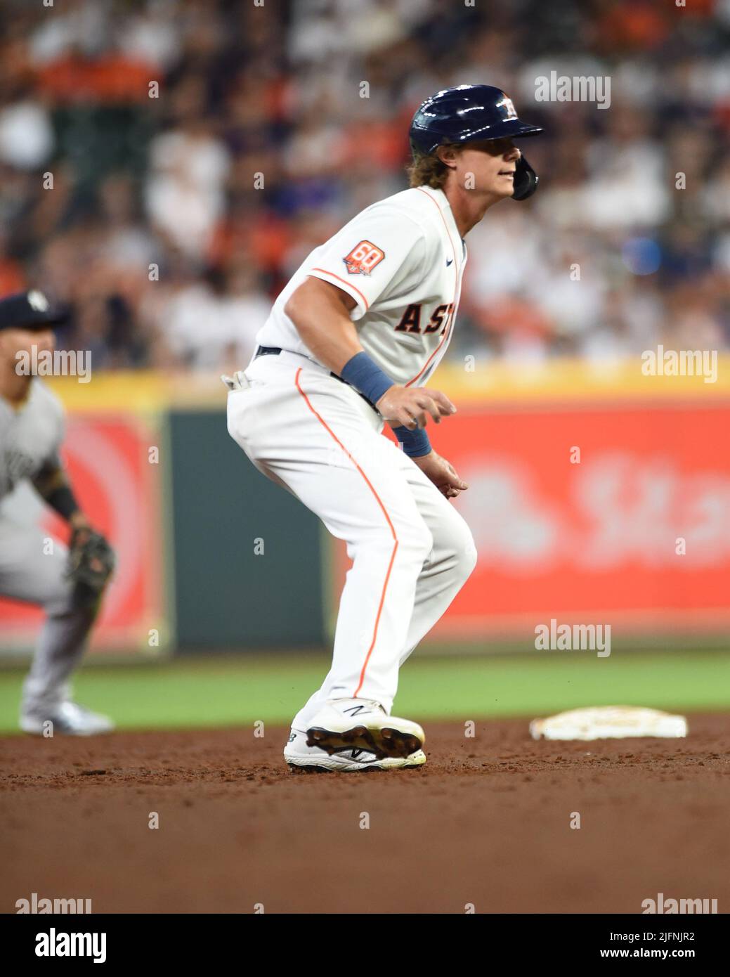 Der Houston Astros Center Fielder Jake Meyers (6) spielt beim dritten Inning des MLB-Spiels zwischen den New York Yankees und den Houston AS den zweiten Platz Stockfoto