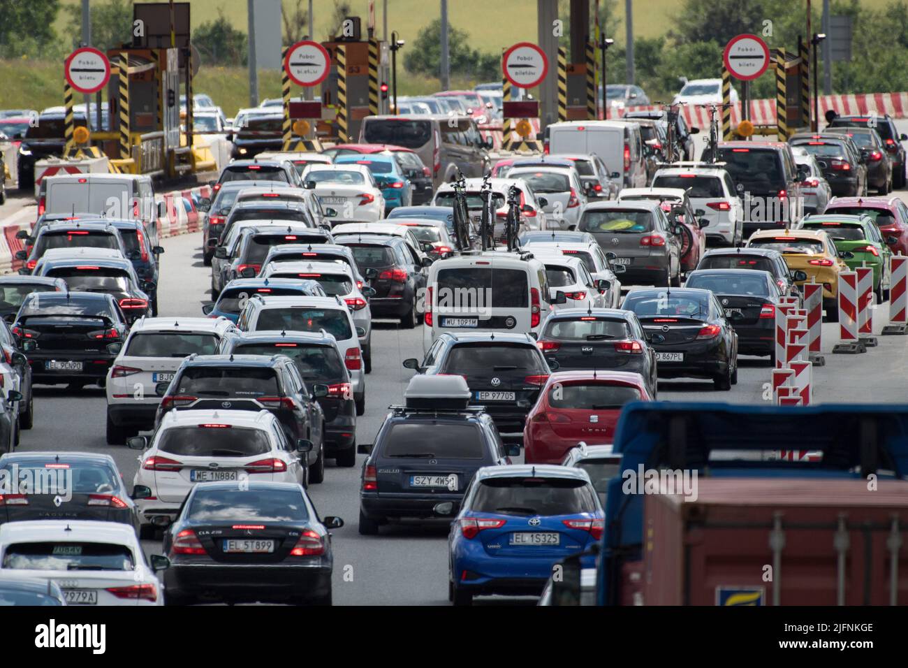 Mautstation auf der Autostrada A1, genannt Amber Highway (Autostrada Bursztynowa) in Rusocin, Polen © Wojciech Strozyk / Alamy Stock Photo Stockfoto