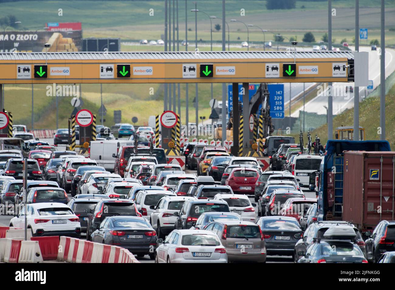 Mautstation auf der Autostrada A1, genannt Amber Highway (Autostrada Bursztynowa) in Rusocin, Polen © Wojciech Strozyk / Alamy Stock Photo Stockfoto