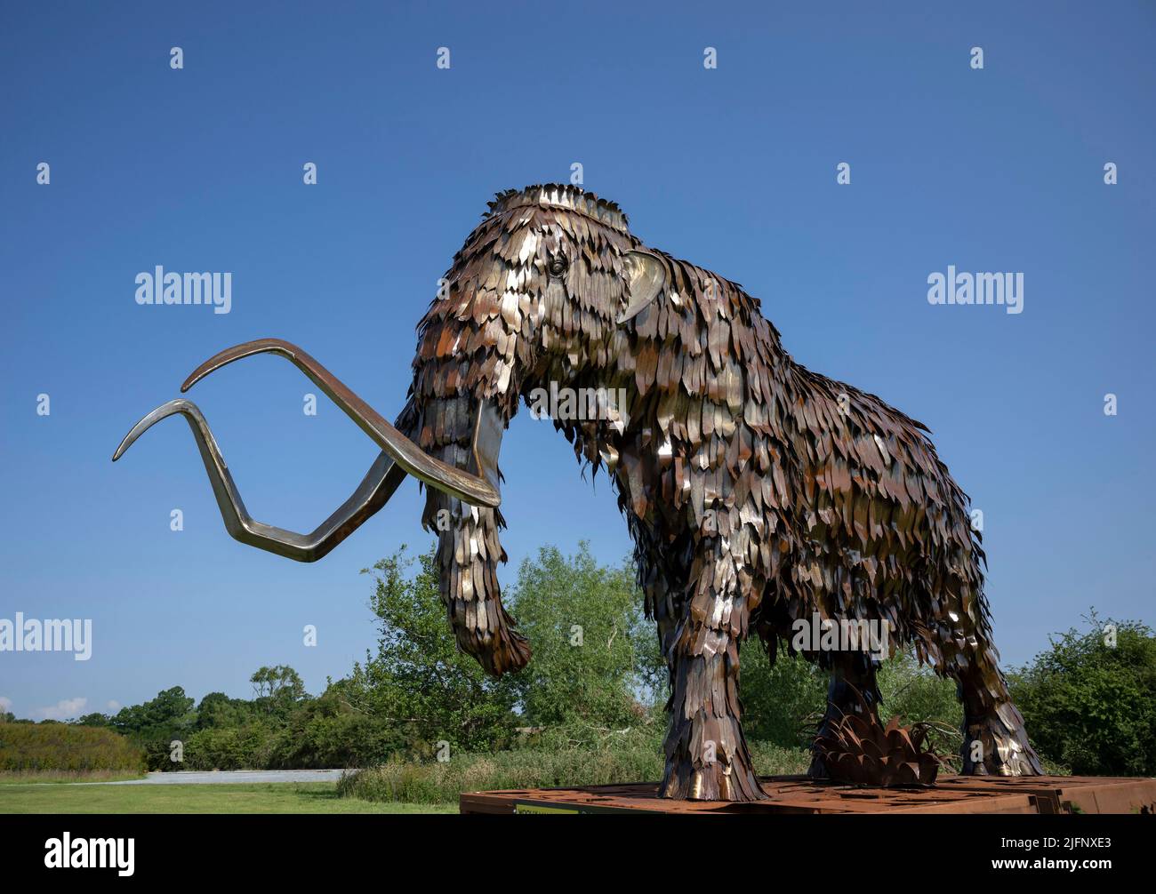 Das britische Eisenwerk Center, die Wooly Mammoth Exhibit/Sculpture Stockfoto