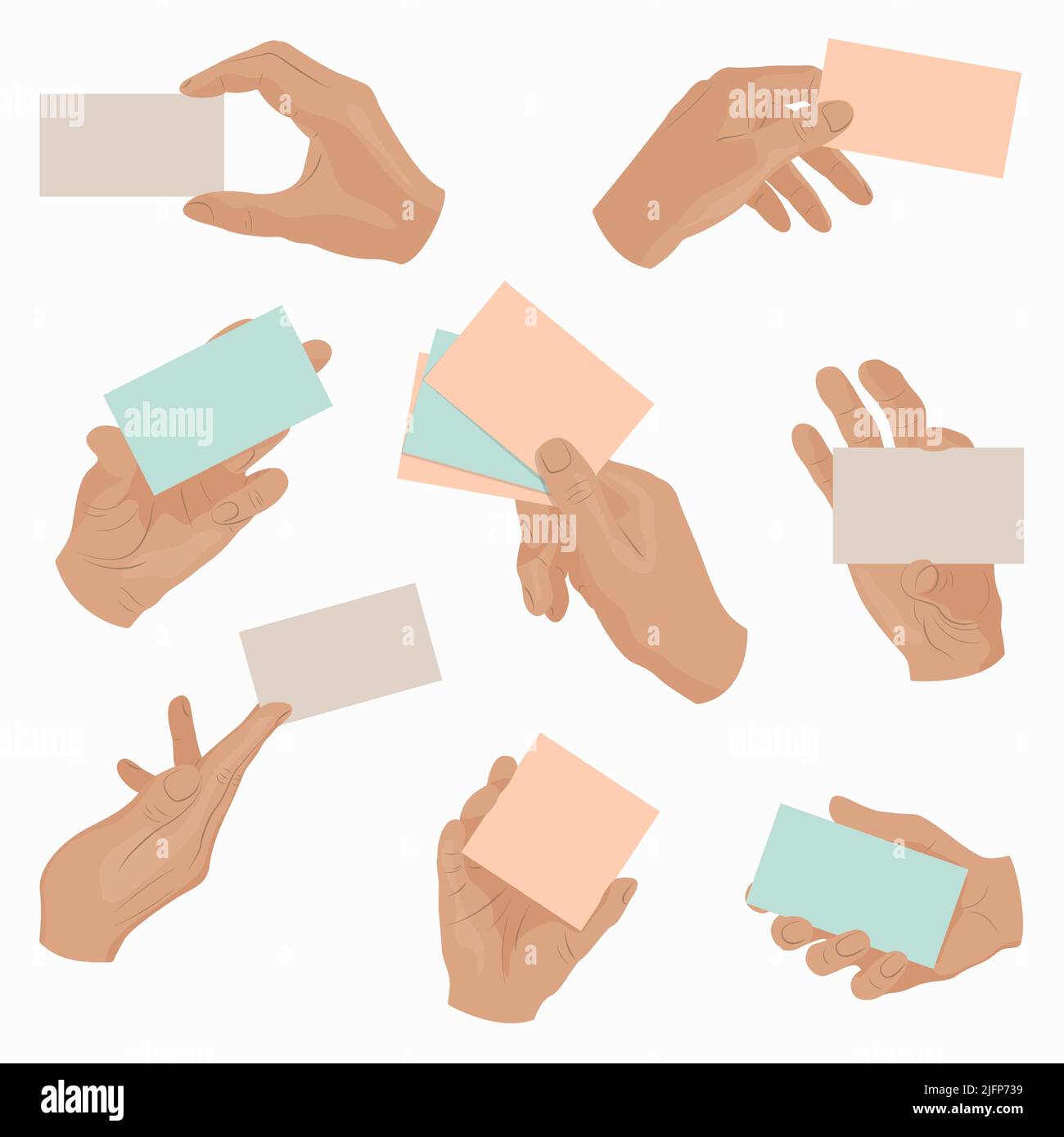 Sammlung mit Händen mit verschiedenen Papiernotizen. Stock Vektor
