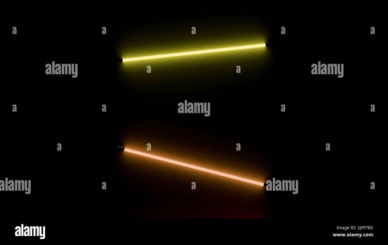 Bewegliche Neonlichter. Design. Minimalistische Animation mit Neonlicht. Farbige Neonlichter bewegen sich auf schwarzem Hintergrund Stockfoto
