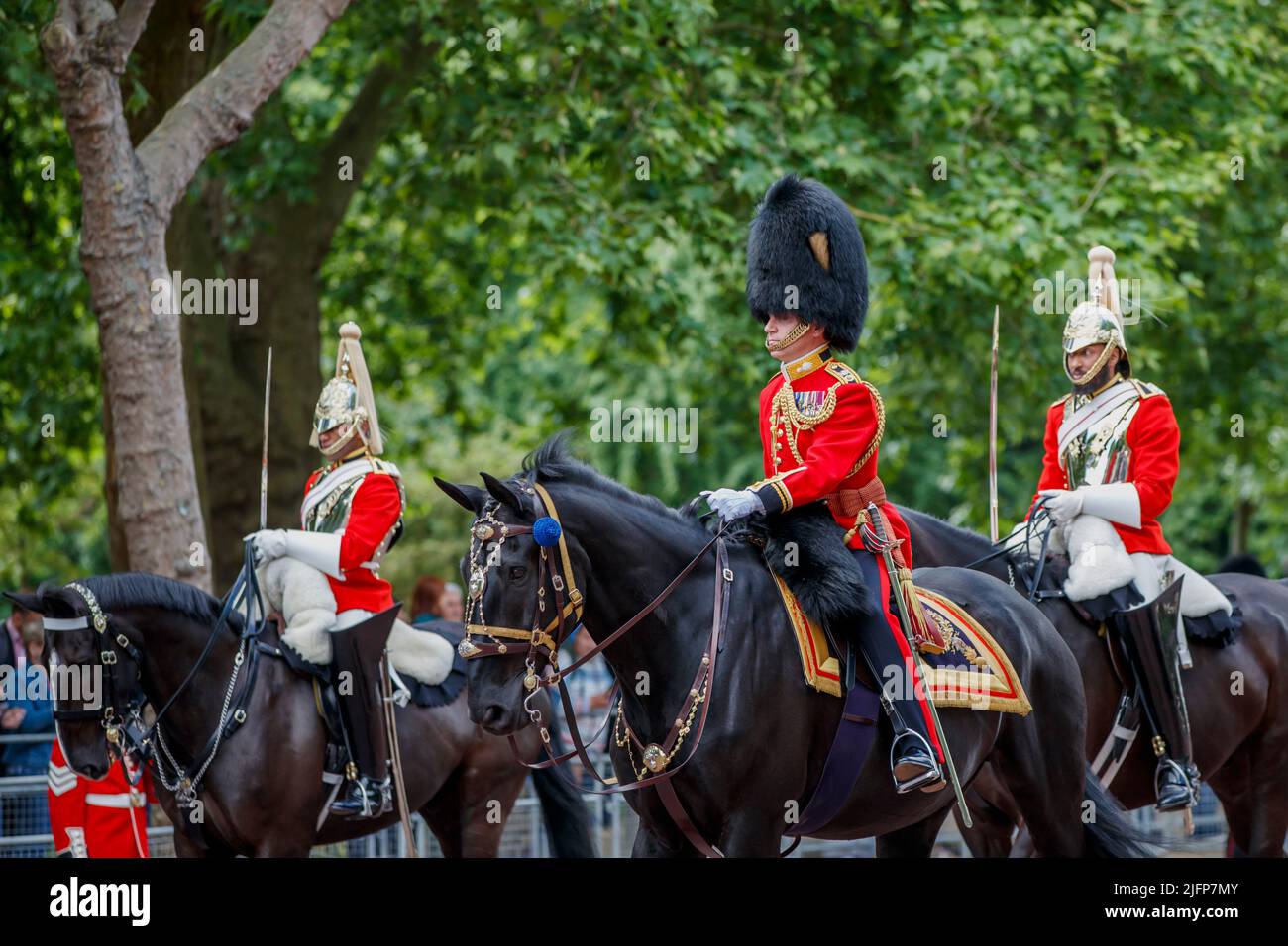 Oberstleutnant J Shaw bei Trooping the Color, Colonel’s Review in der Mall, London, England, Großbritannien, am Samstag, den 28. Mai 2022 Stockfoto