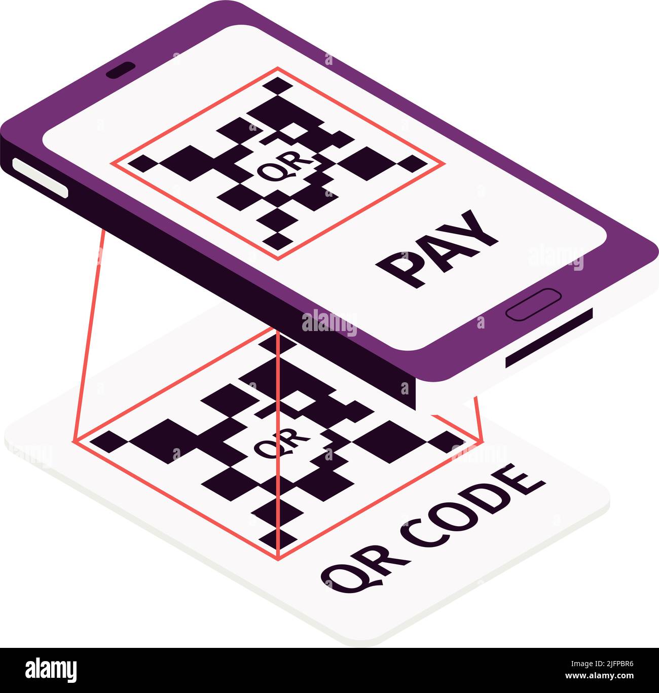 Isometrische Online-Handy-Bank Zusammensetzung mit Symbolen von Smartphone Scannen qr-Code Vektor-Illustration Stock Vektor