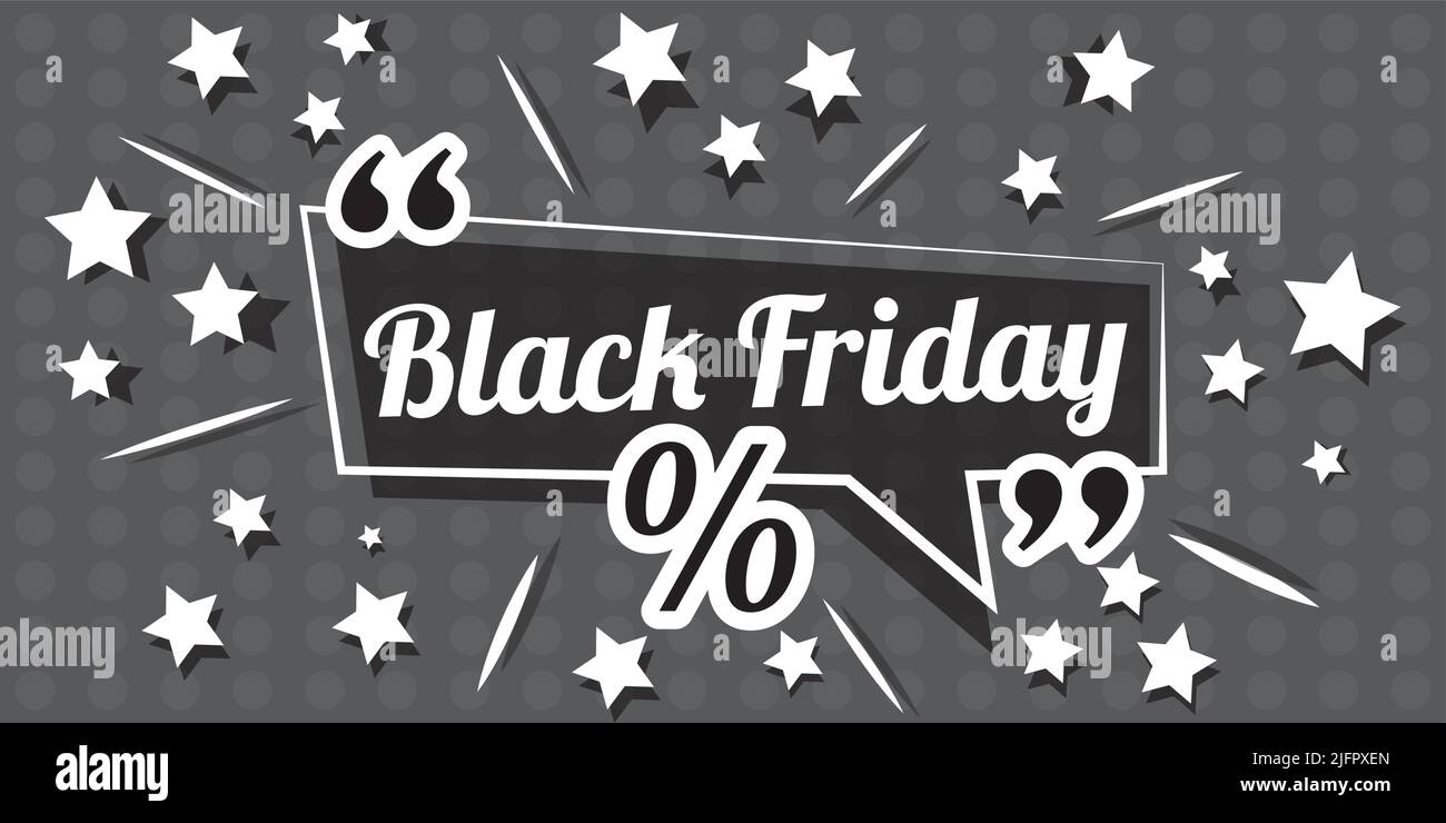 Black friday, Pop-Art-Design auf schwarzem Hintergrund mit Sternen-Illustrationen Stock Vektor