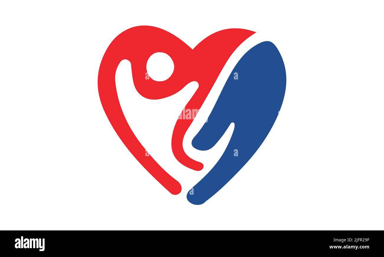 People Care Logo, Menschen Mit Hand In Herzform, Logo-Vorlage Stock Vektor
