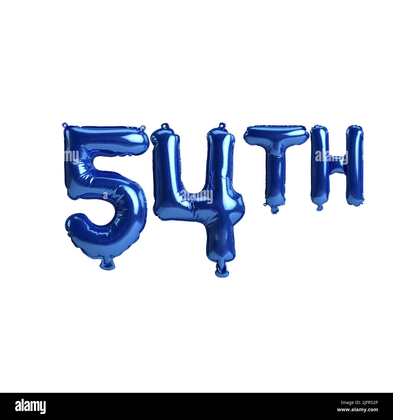 3D Abbildung von 54. blauen Ballons isoliert auf weißem Hintergrund Stockfoto