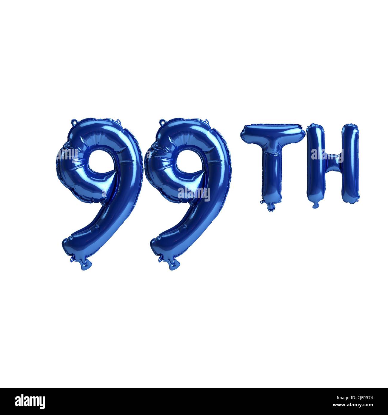 3D Abbildung von 99. blauen Ballons isoliert auf weißem Hintergrund Stockfoto