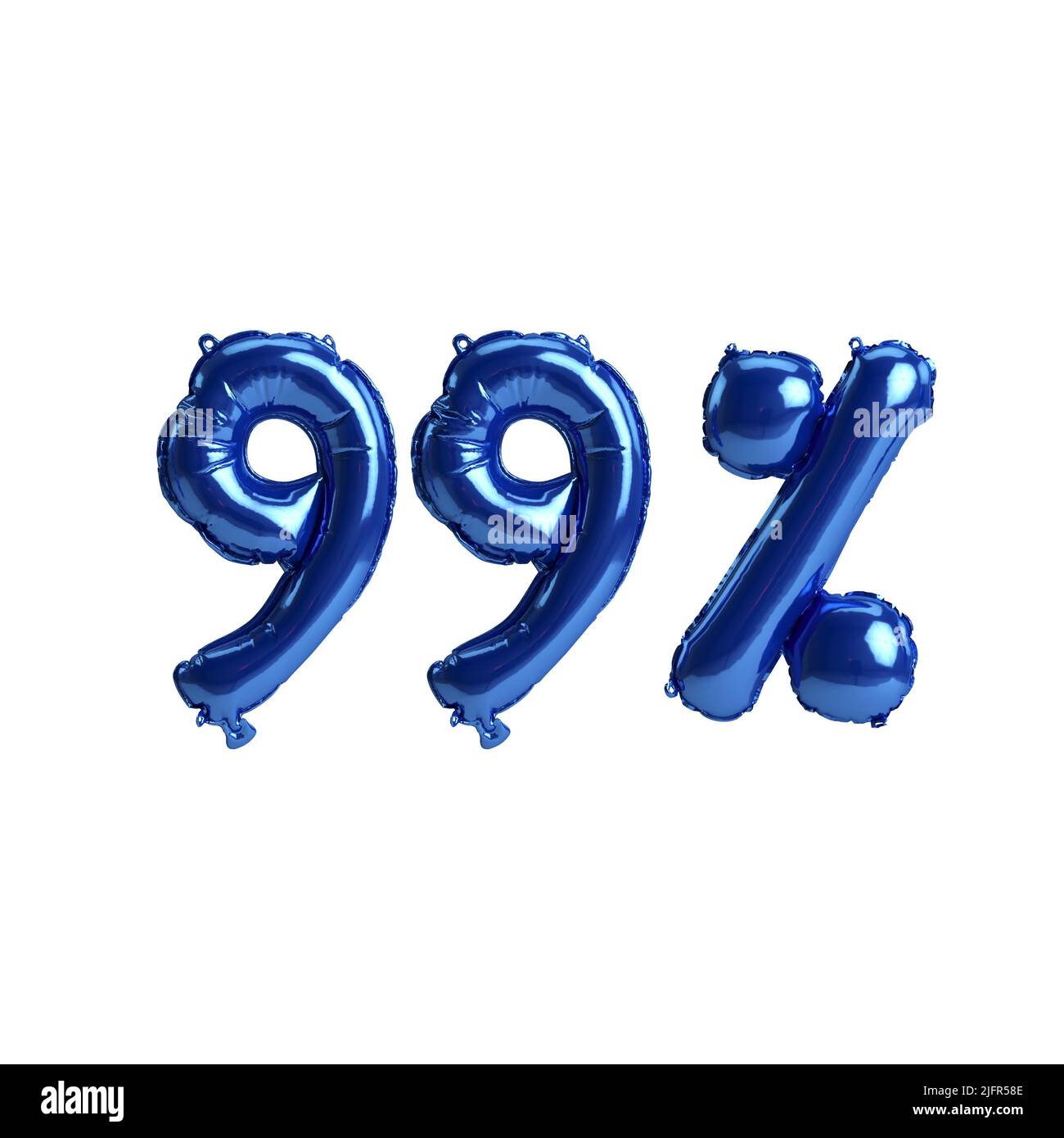 3D Darstellung von 99 Prozent blauen Ballons isoliert auf weißem Hintergrund Stockfoto