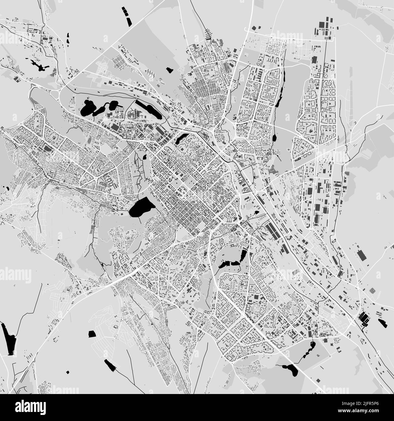 Stadtbild-Vektorkarte von Chisinau. Vektorgrafik, Chisinau Karte Graustufen schwarz-weiß Kunstposter. Straßenkarte mit Straßen, Metropolregion c Stock Vektor