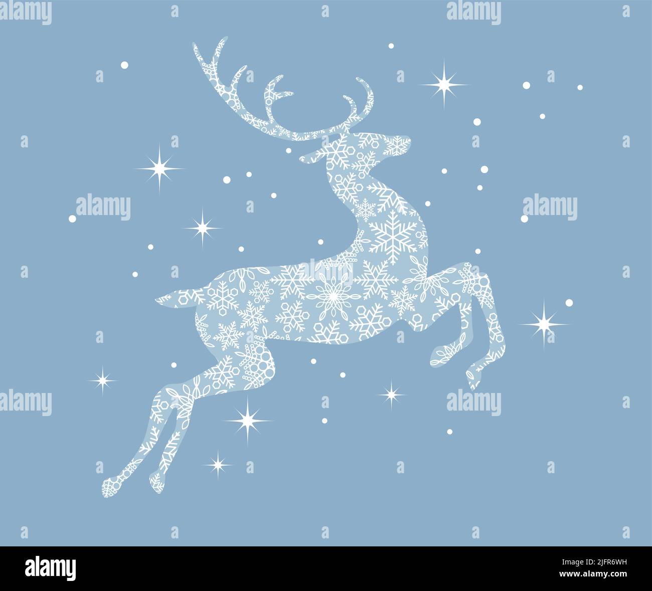 Rentier Silhouette mit Schneeflocke Muster isoliert auf Einem blauen Hintergrund. Weihnachten Symbol Vektor Illustration. Stock Vektor
