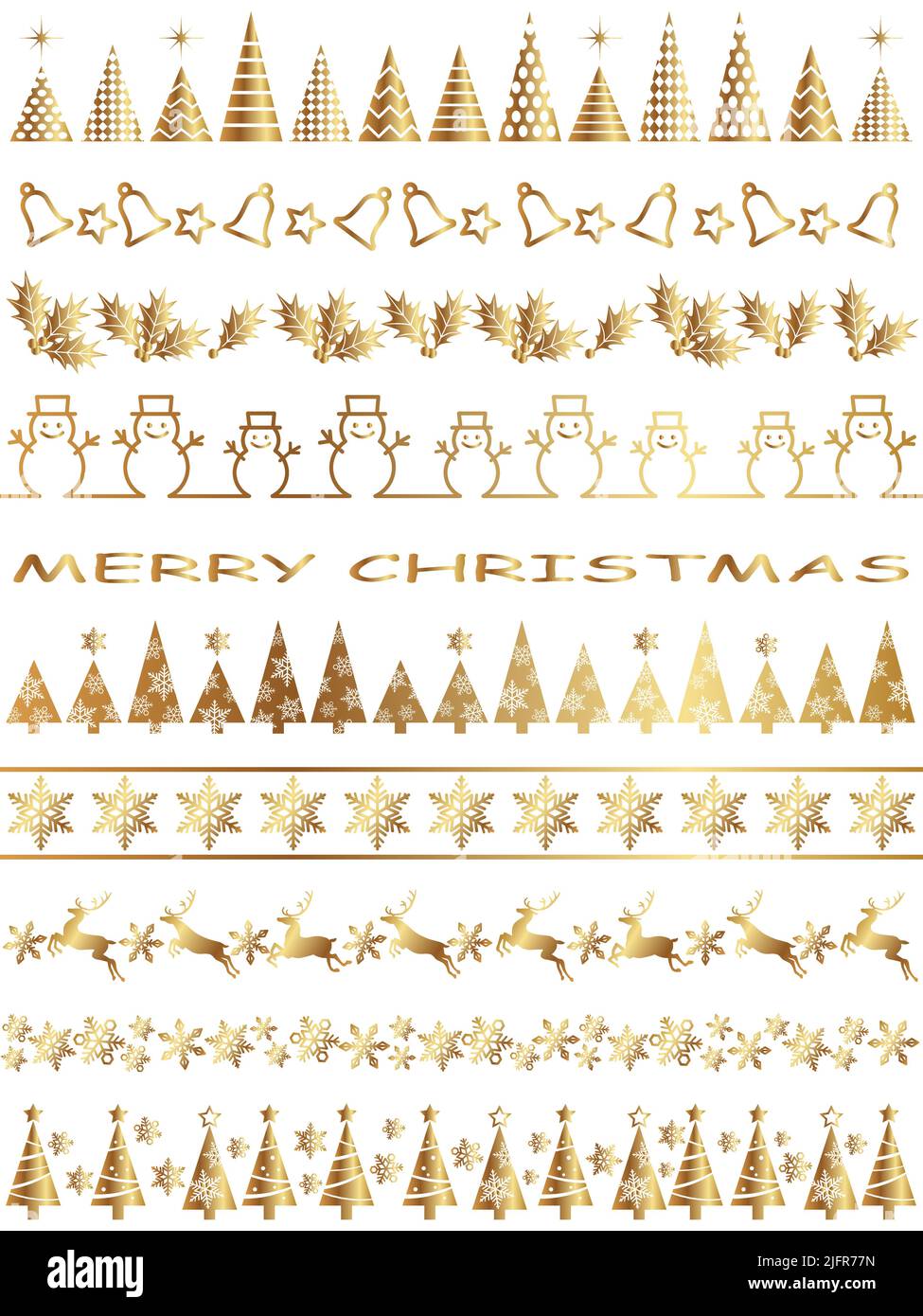Weihnachts-Vektor-Bordüren-Set bestehend aus verschiedenen Weihnachtselementen isoliert auf Einem weißen Hintergrund. Stock Vektor