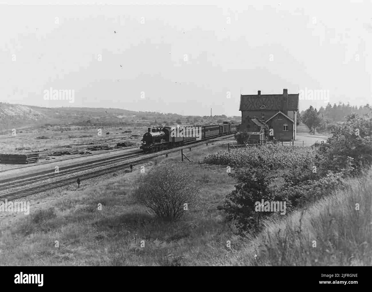 Bahnhof mit Dampfzug Stockfoto