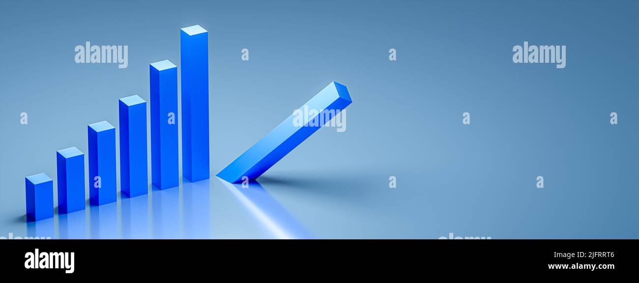 Geschäfts- und Insolvenzkonzept. Konkurs-Diagramm mit Rezession und leerem Hintergrund. 3d-Rendering Stockfoto