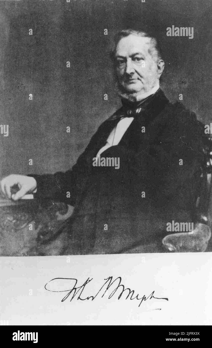 Herr J.J.L. (Justinus Jacob Leonard) van der Brugghen (6-8-1804-2-10-1863); gemalt von J.H. Neuman Gzn in Amsterdam. Illustration in der Wiederveröffentlichung „Troostede on the Oude Nijmegen“ (1976) des Verlags „Geschichte Nijmegen“; Justinus van der Brugghen war vom 1. Juli 1856 bis zum 18. März 1858 Justizminister und Leiter des Kabinetts Van der Brugghen; Er war der Gründer in der Zeit 1846-1849 der Klokkenberg Zuchtschule; Er ist auf dem Friedhof in der Stenenkruisstraat begraben Stockfoto