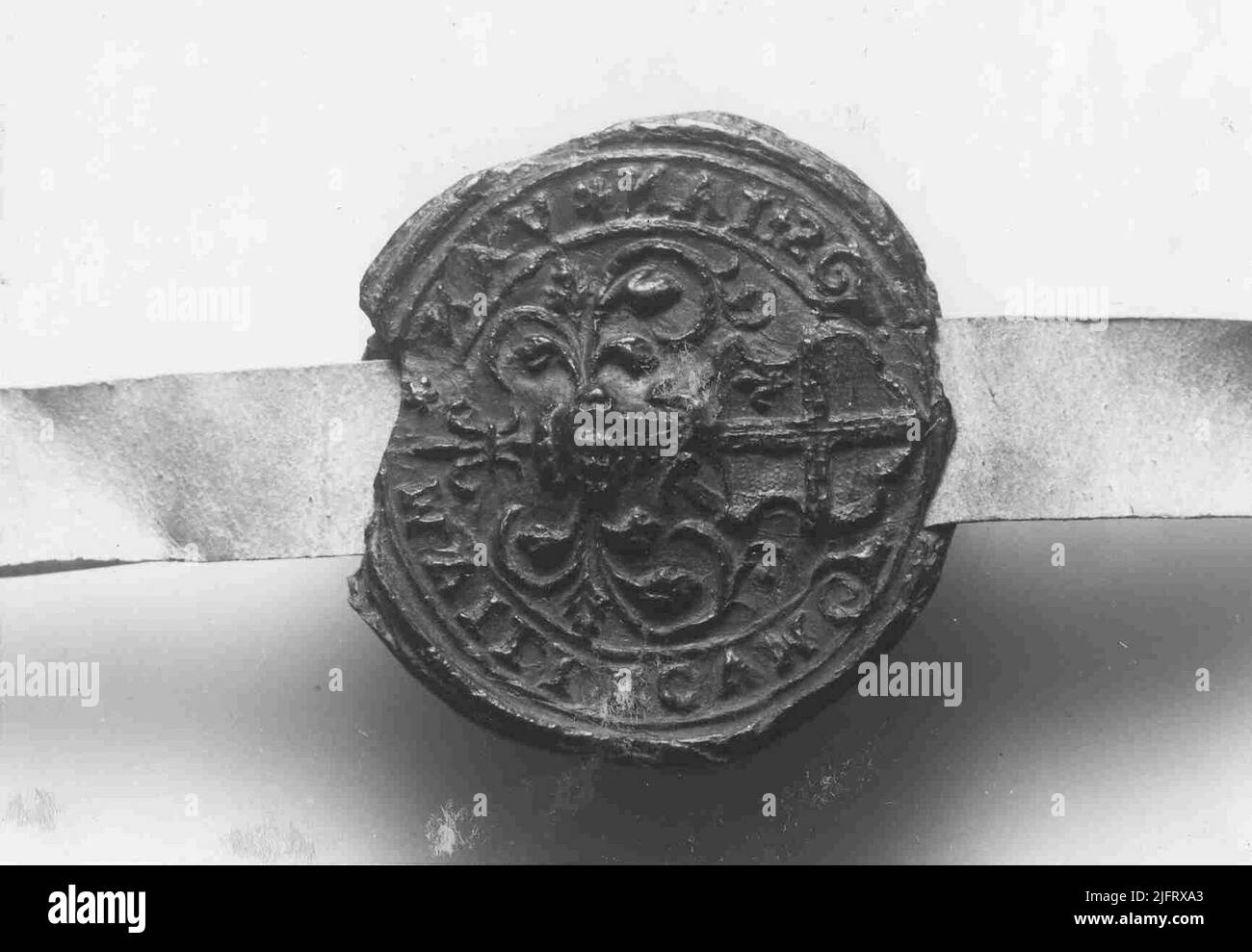 Ein Siegel von Johan van Mulicum auf den Erhalt einer jährlichen Beteiligung von einem Stück Land im Kerckenvelt in Hees (Archiv Bruderschaften Nr.: 263). Stockfoto