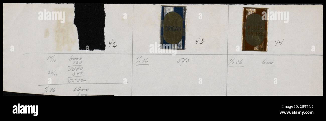 Streifenpapier mit zwei verschiedenen Siegelmarken, möglicherweise für die Verwaltung des Bestands verwendet. Stockfoto