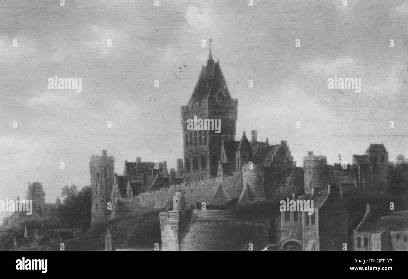 Eine Tafel von F. de Hulst, die den Valkhof aus dem Norden darstellt; das Original basiert auf dem Rijksmuseum Amsterdam Stockfoto