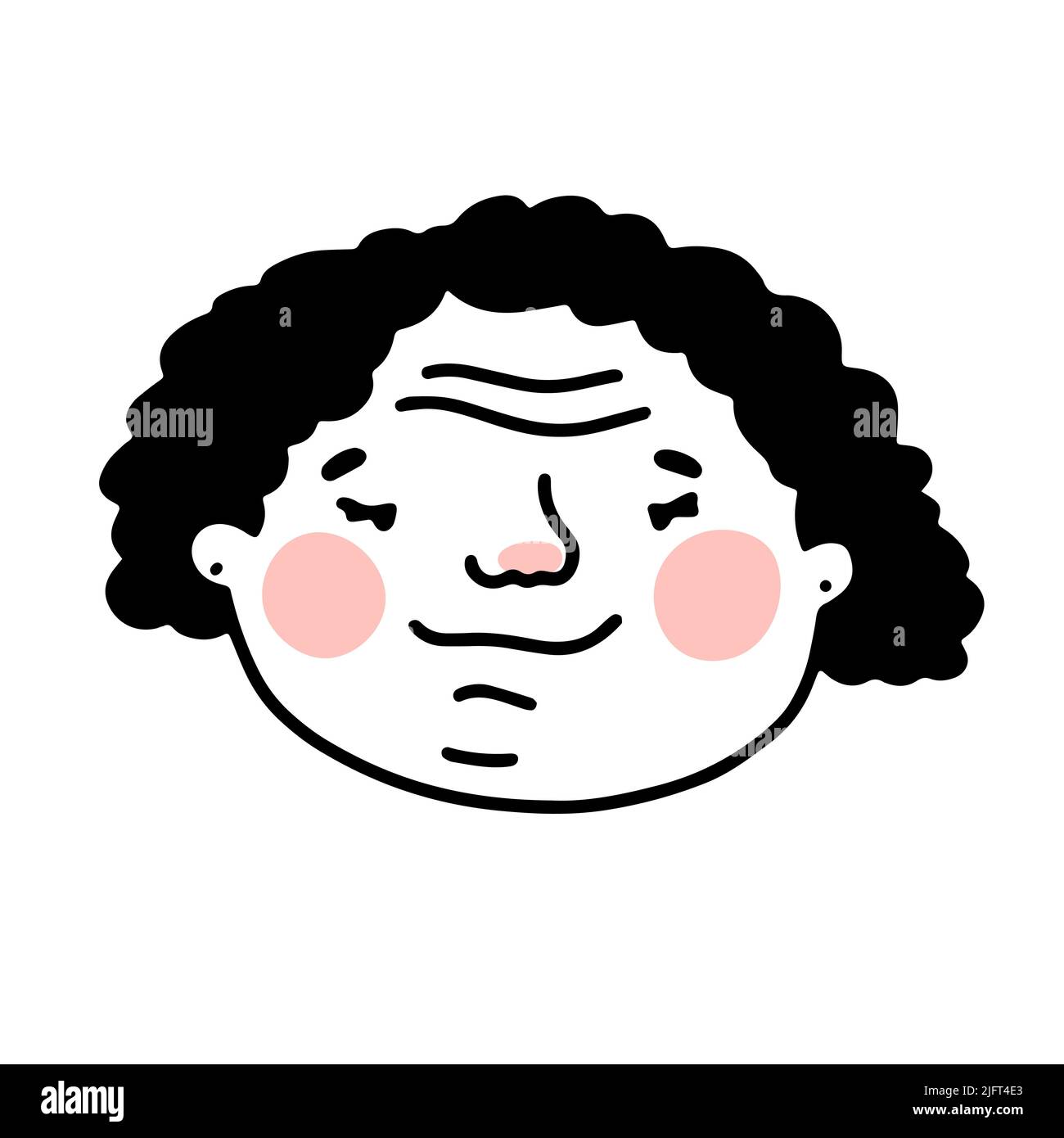 Doodle ältere Frau Gesicht. Handgezeichnete Umrisse menschlich isoliert auf weißem Hintergrund. Lustige lockige Großmutter. Cartoon plump Großmutter. Weibliches freundliches Porträt Stock Vektor