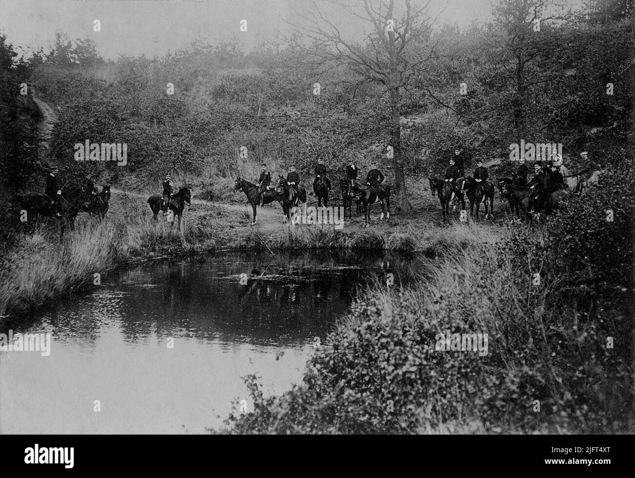 Grenzposten der Überwachungseinheit des Landweerbataljon 44. zu Pferd bei den Hekendans auf dem Duivelsberg. Stockfoto