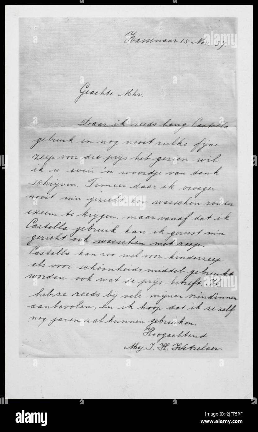 Foto eines Briefes aus Wassenaar (15-11-1937). Stockfoto