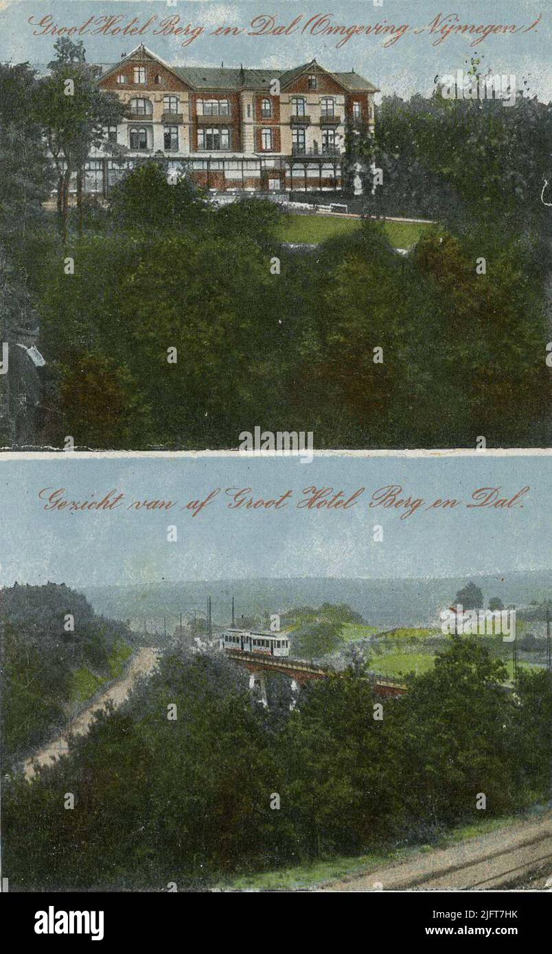 Hotel Groot Berg en Dal und die Brücke der Bergbahn vom Hotel aus gesehen Stockfoto
