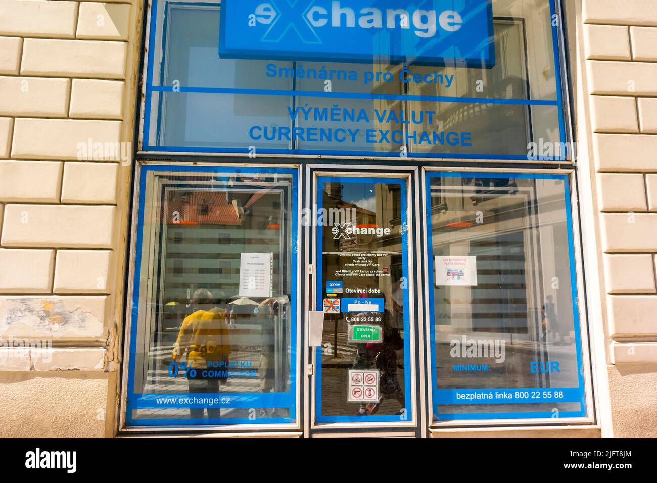 Prag, Tschechische Republik, Devisenwechsel, Geldwechsel, Vorzeichen Wechseln, ausländische Geschäfte Stockfoto