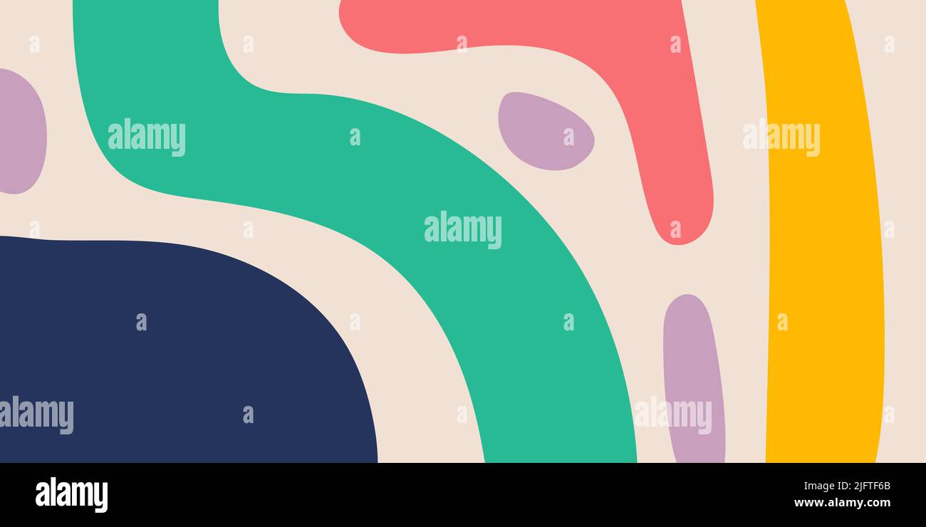 Abstrakt organisch gewellte Formen Hintergrund. Handgezeichnetes farbenfrohes Banner. Für Newsletter, Web-Header, Social-Media-Post, Werbebanner, Werbung Stock Vektor