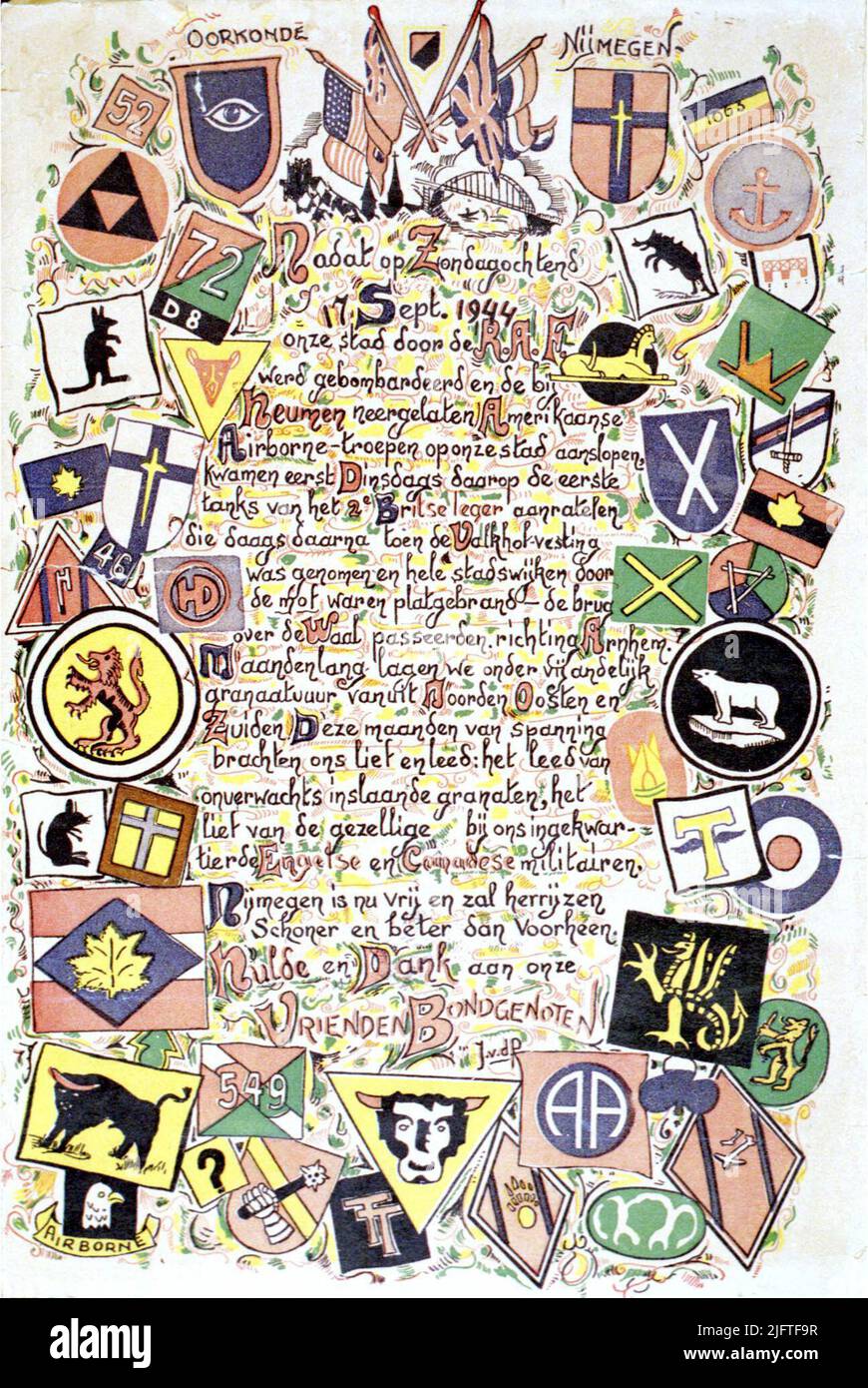 Ein Zertifikat vom 17. September 1944. Stockfoto