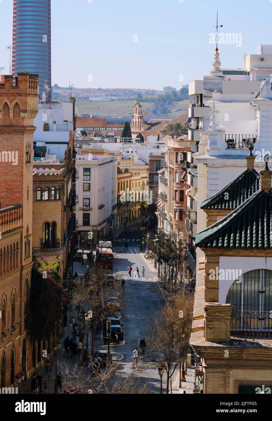 Sevilla, Spanien hat eine wunderschöne Architektur, aufgrund des römischen Einflusses, den es im 2.. Jahrhundert v. Chr. hatte. Das Foto wurde auf der Setas de Sevilla aufgenommen Stockfoto