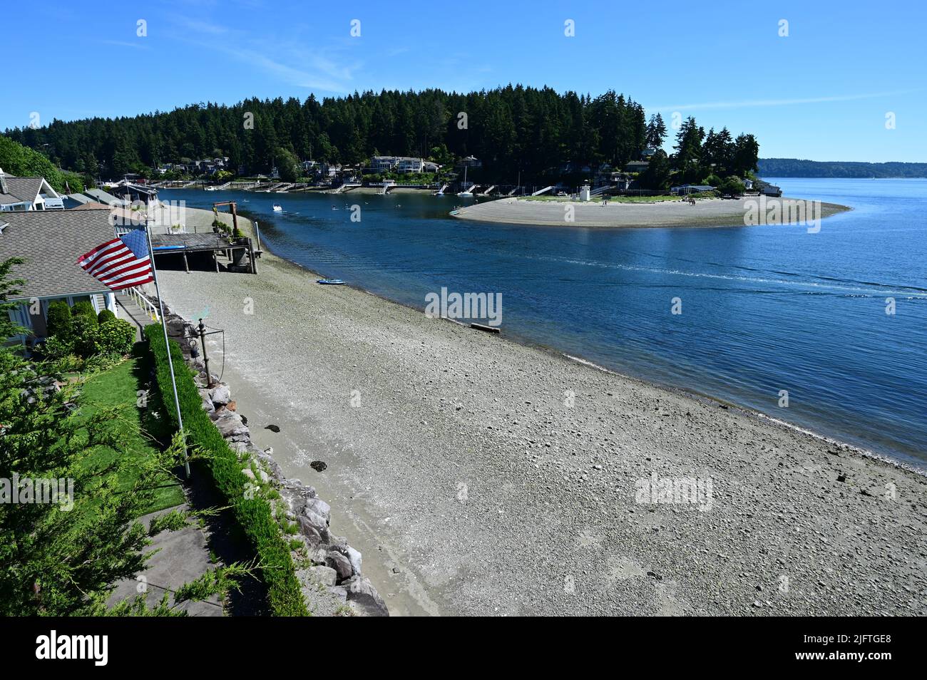 Der Eingang zum Gig Harbour Mariner in Washington. Stockfoto