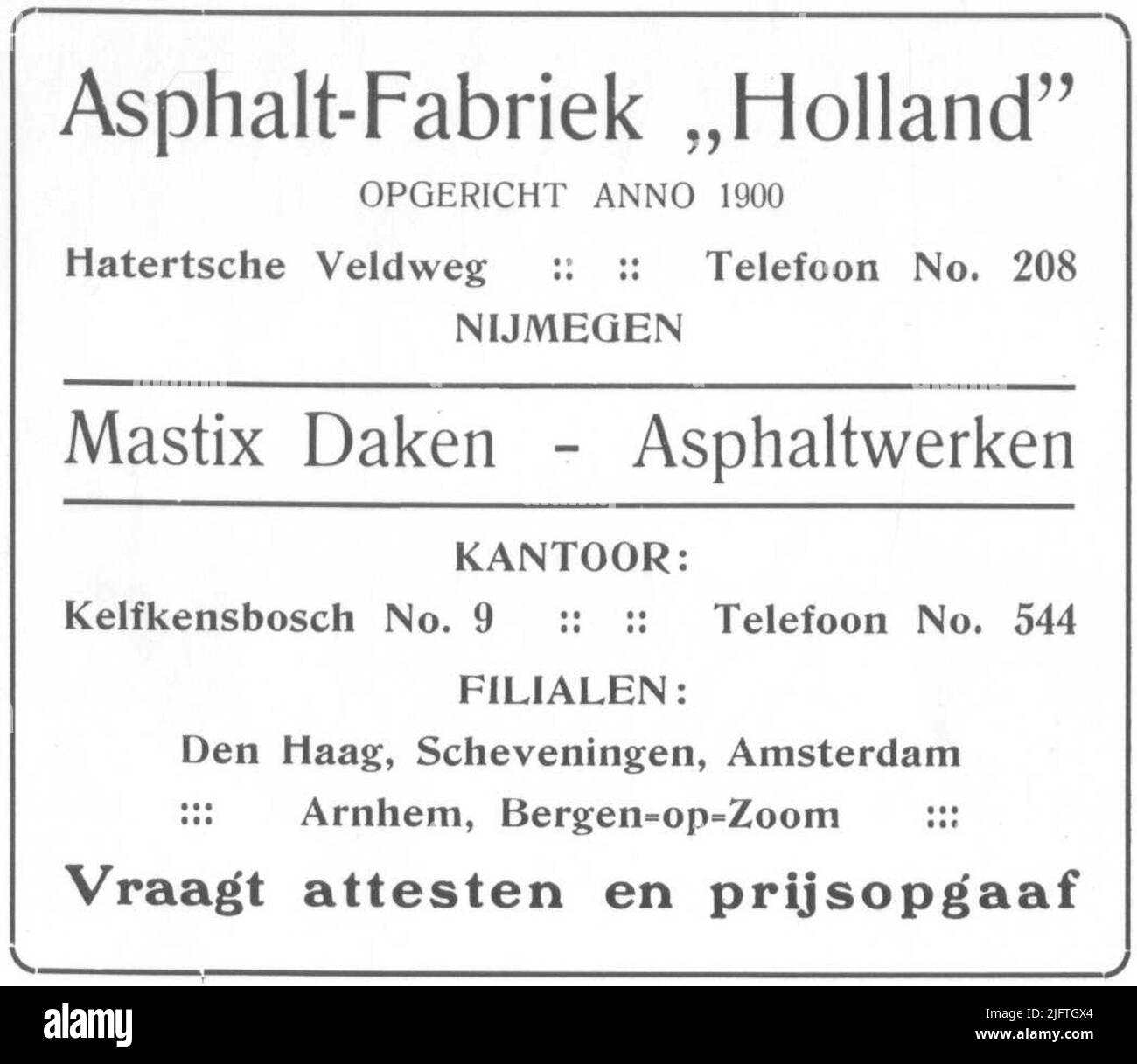 Werbung für die Asphaltfabrik "Holland". Wiedergabe Stockfoto