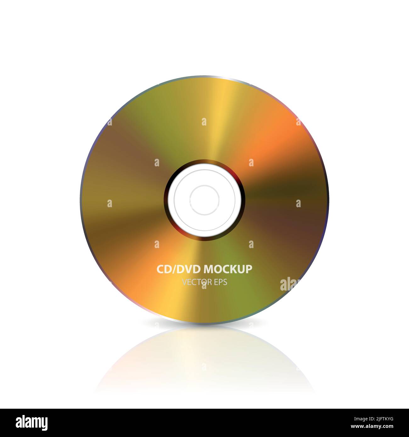 Vector 3D realistische Goldene CD, DVD auf Weiß mit Reflexion. CD-Designvorlage für Mockup, Kopierbereich. Symbol „Compact Disk“, Vorderansicht Stock Vektor